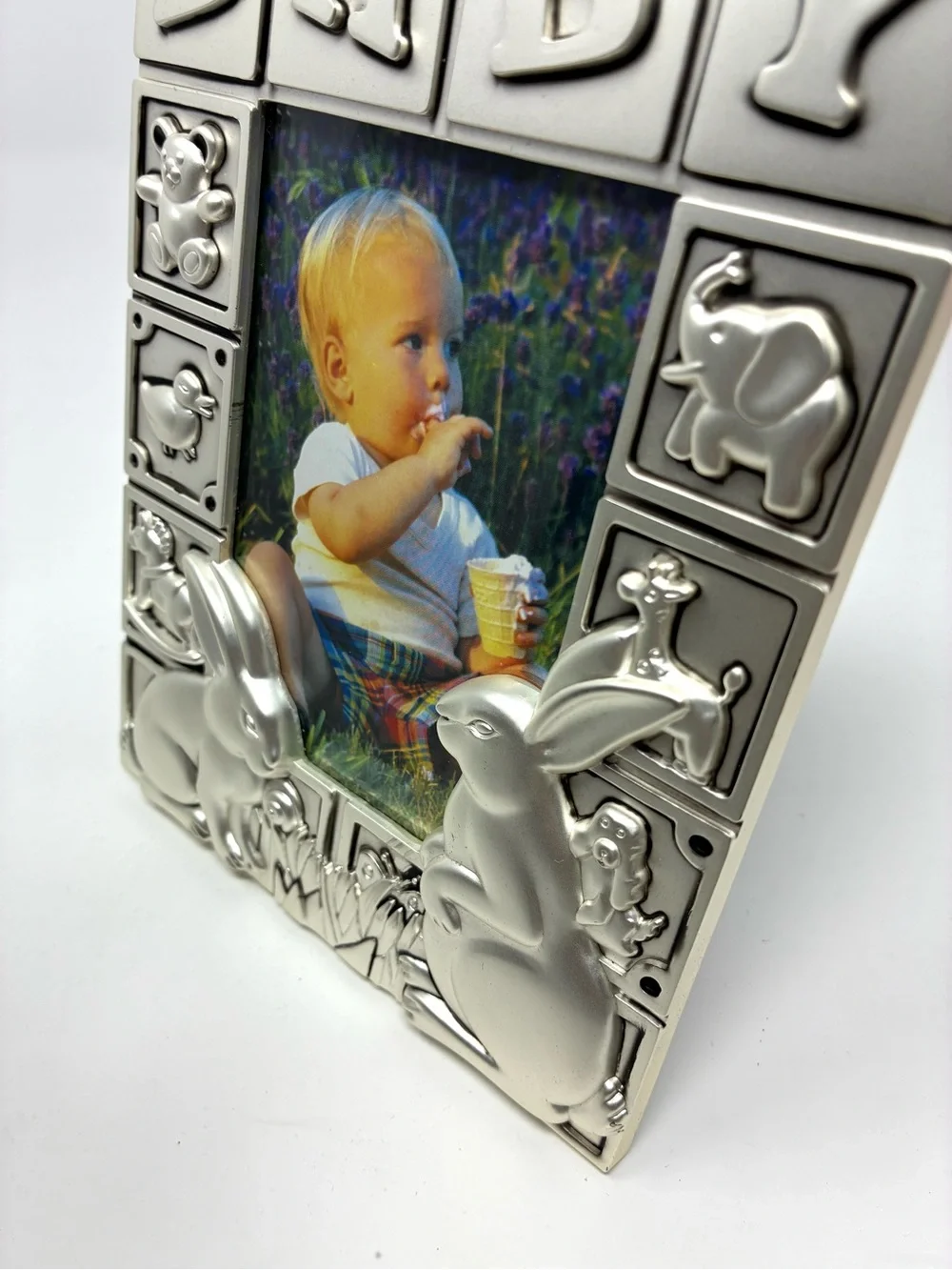 Godinger Silver-Plated Photo Album & Frame Set Baby Blocks Nursery Decor NOS